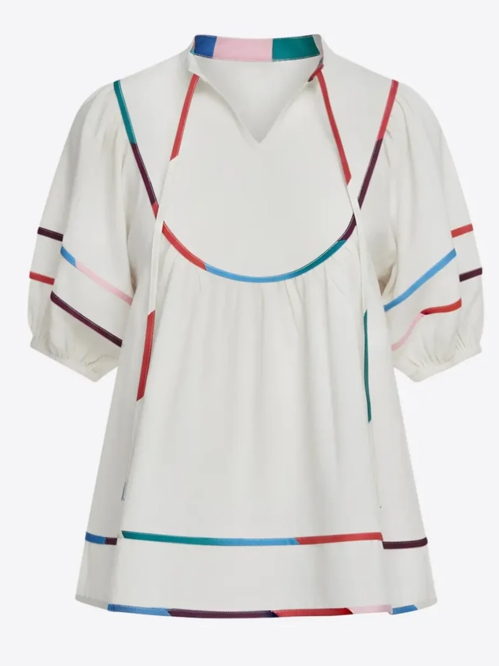 Cicy Bell White Short-Sleeve Peasant Top with Multicolor Trim